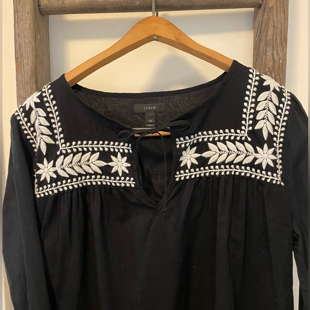 J Crew black and white embroidered cotton shirt - Picture 2 of 5